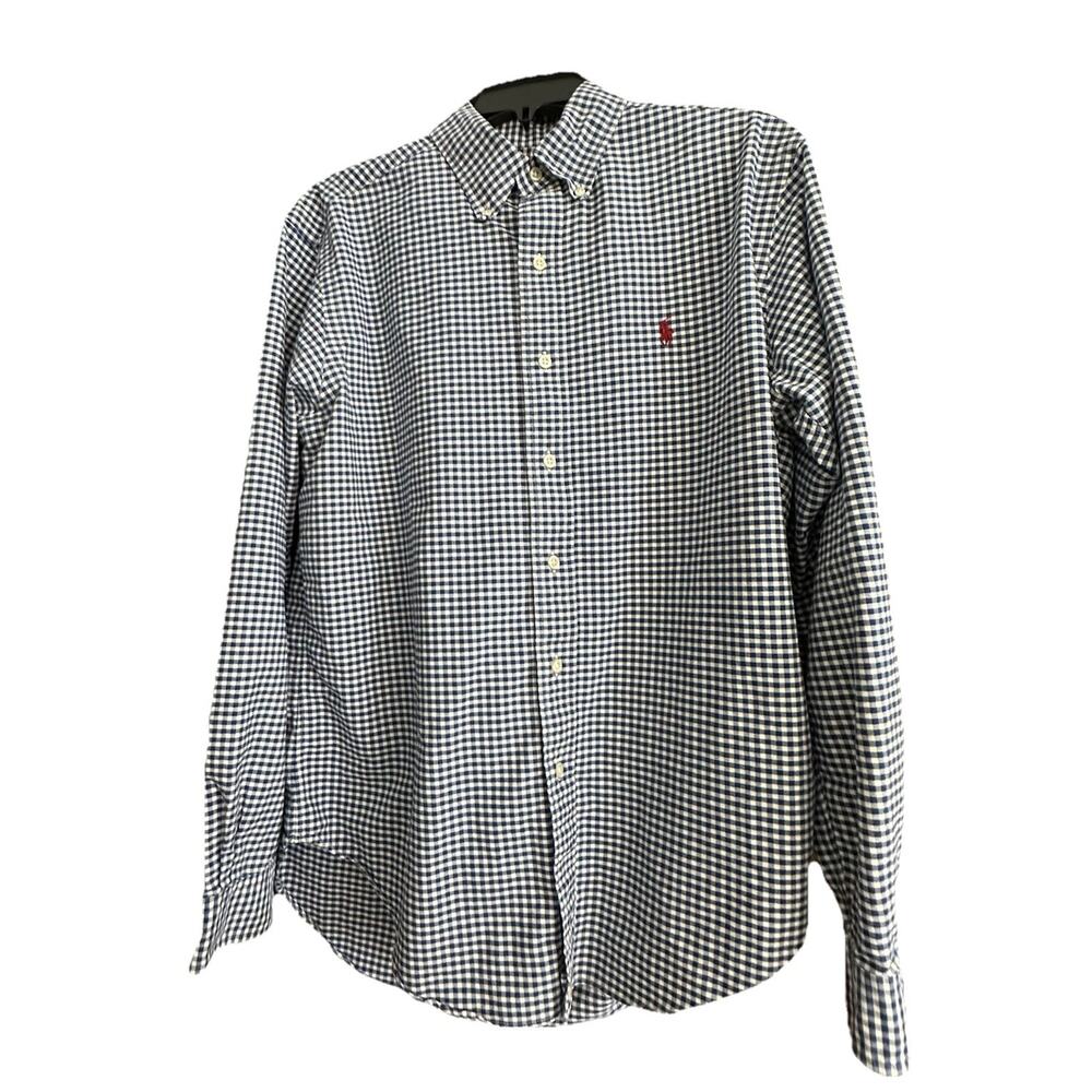 Vintage Ralph Lauren 100% Cotton Stretch Blue Gingham Check Shirt M Classic Fit